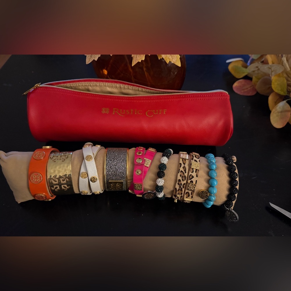 Rustic Cuff Multicolor Bracelet Collection with Red Pouch - Picture 2 of 5